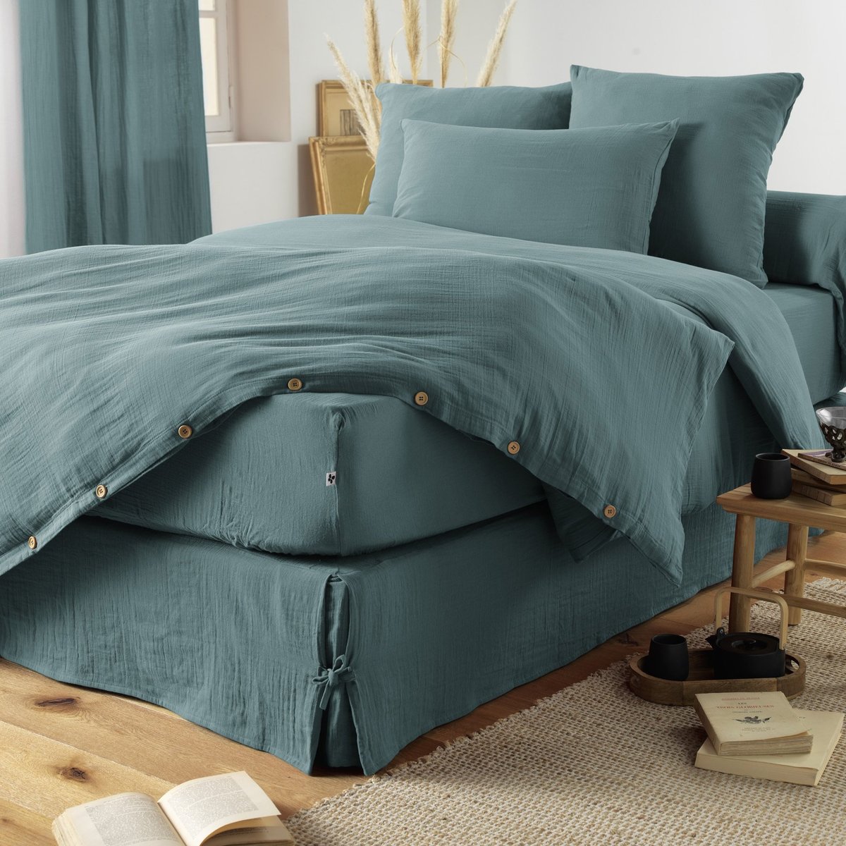 Cache sommier gaze de coton Gaia 90x190cm Canard canard, EDEN