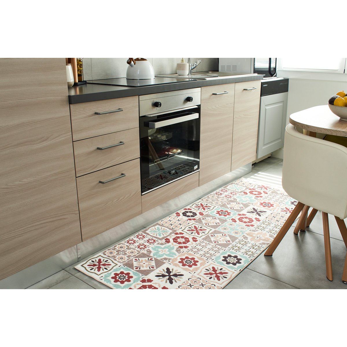 Tapis de cuisine carreaux de ciment AZULEJO multicolore, NAZAR RUGS