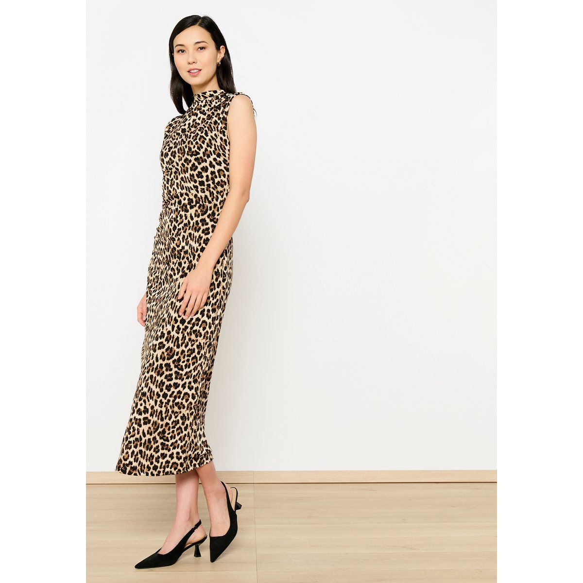 Robe moulante imprimé léopard brun fonce chocolate, LOLALIZA