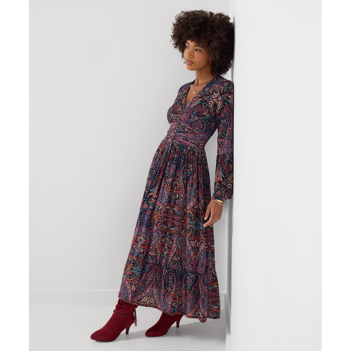 Robe Longue à Manches Longues Motif Cachemire noir, JOE BROWNS