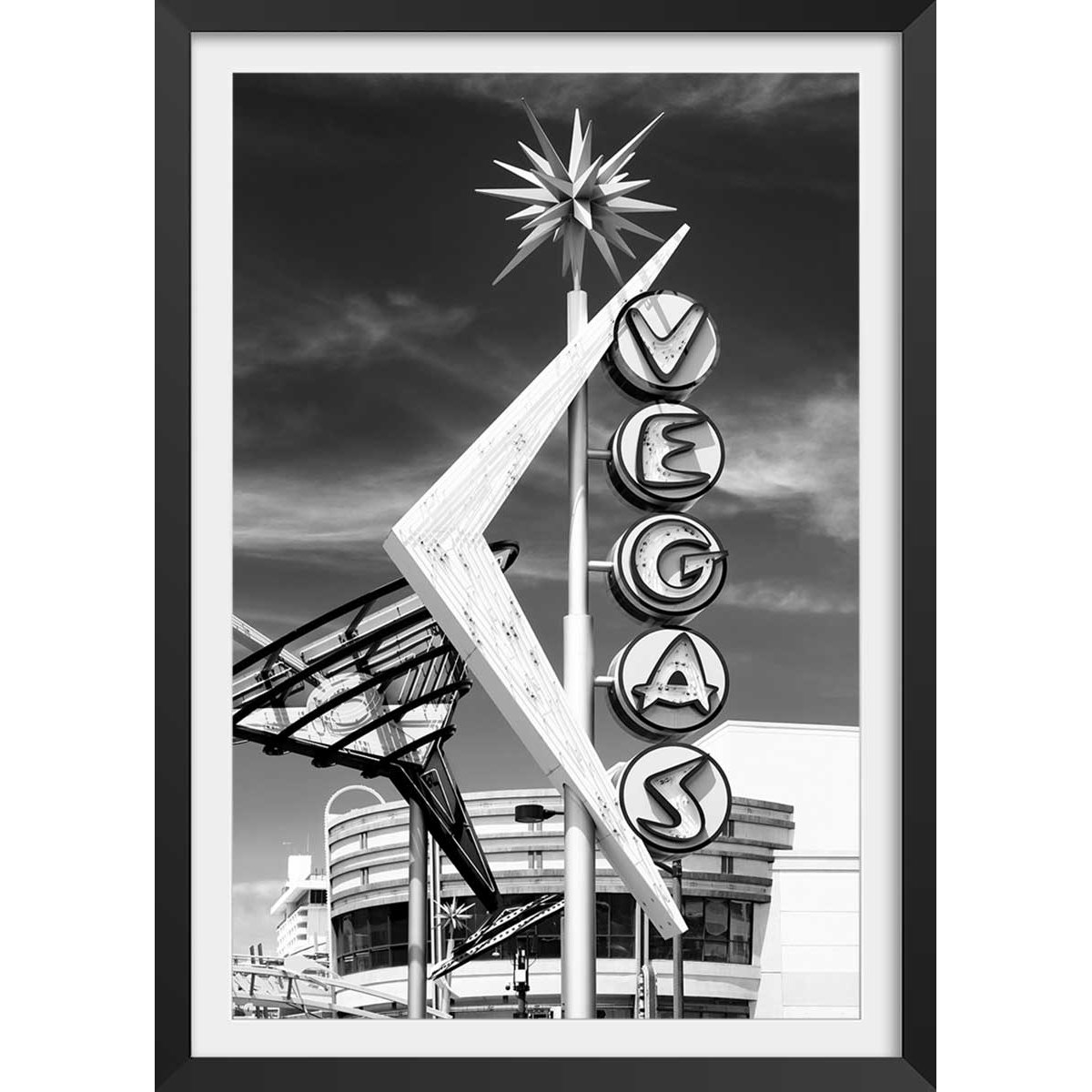 Affiche paysage Vegas vintage affiche + cadre en bois - noir, HEXOA