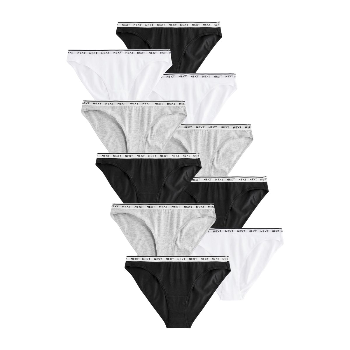 Culotte en coton à logo, lot de 10 noir/blanc/gris, NEXT