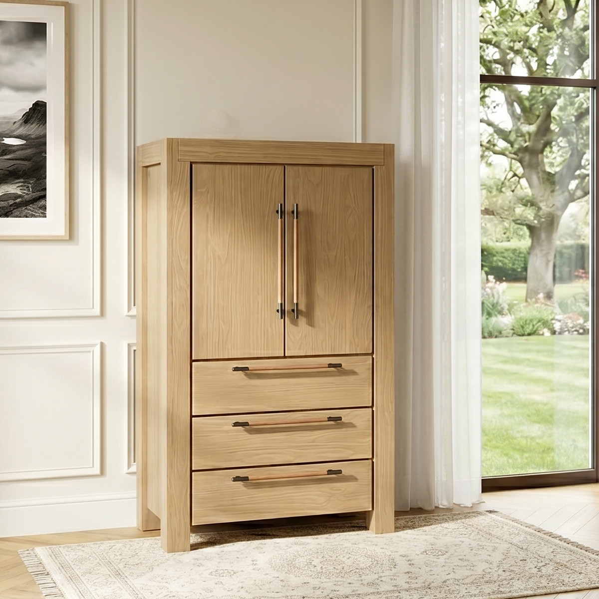 Armoire style contemporain, 2 portes, 3 étagères et 3 tiroirs MEGÈVE marron, ROBIN DES BOIS