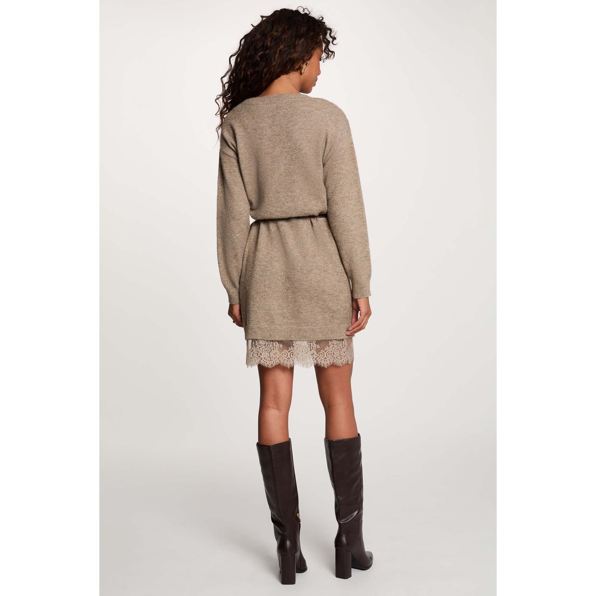 Robe tricot col v taupe, MORGAN