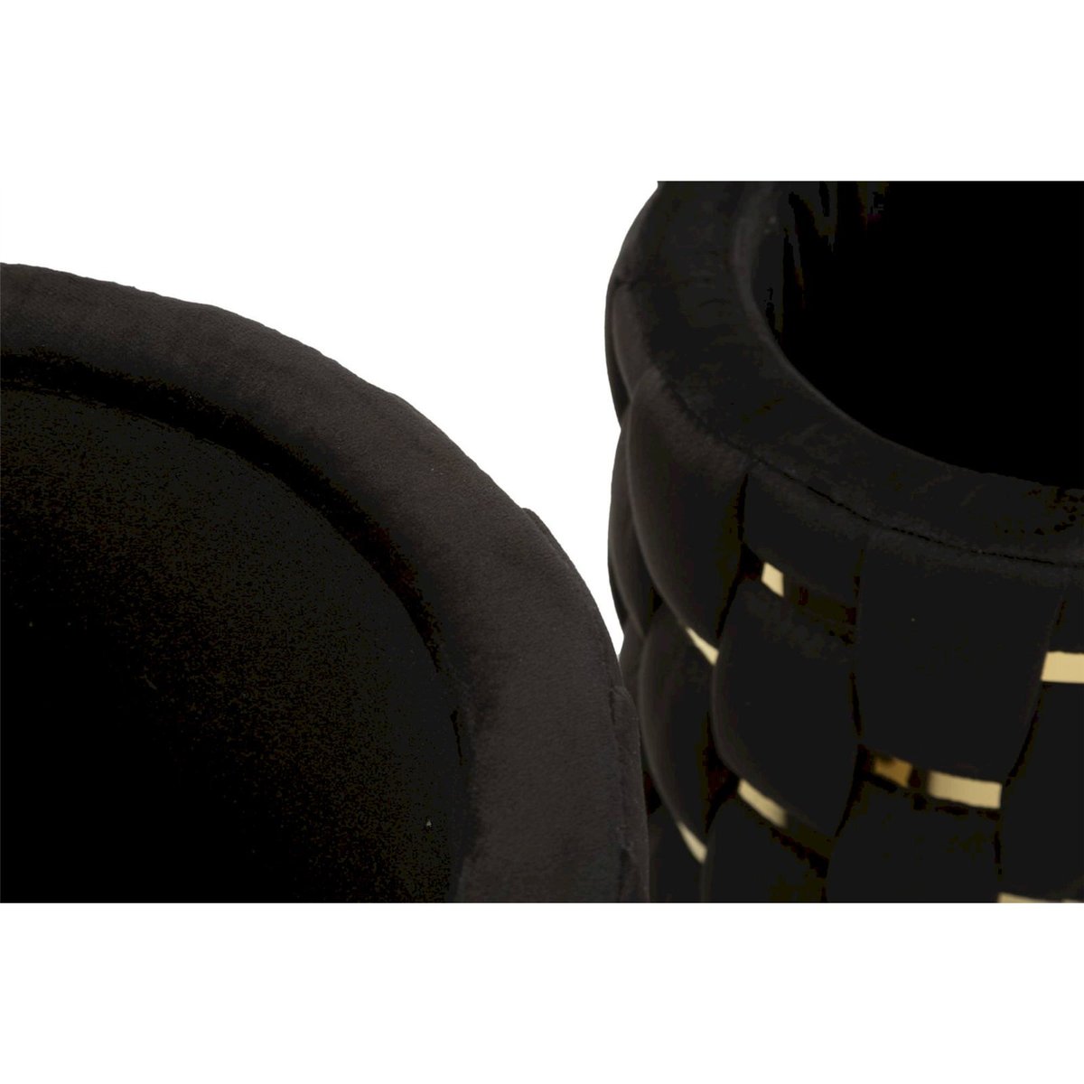 Lot de 2 poufs ronds tressés avec rangement GLAM noir et doré, RECOLLECTION