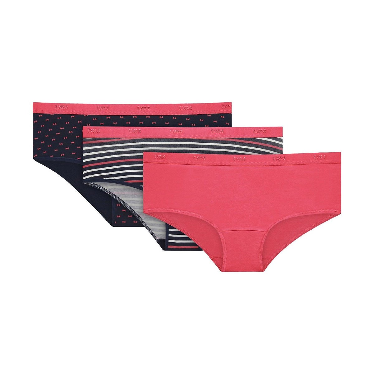 Confezione da 3 shorty in cotone elasticizzato Les Pockets rigato + tinta unita + pois, DIM