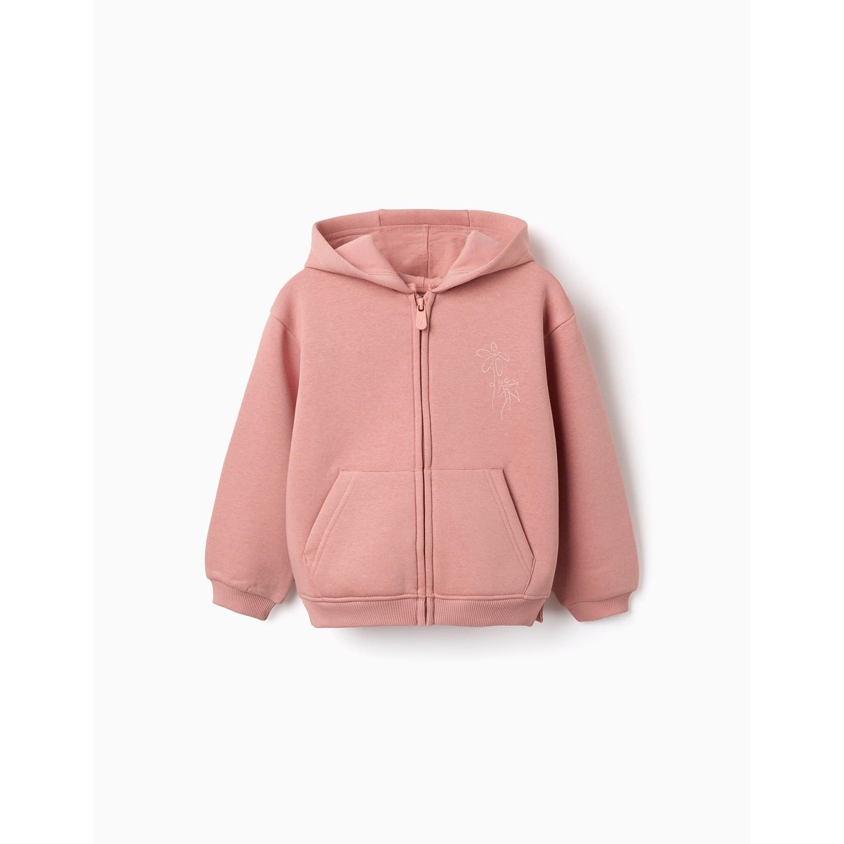 Sweat zippé à capuche en coton peigné avec imprimés floraux rose, ZIPPY