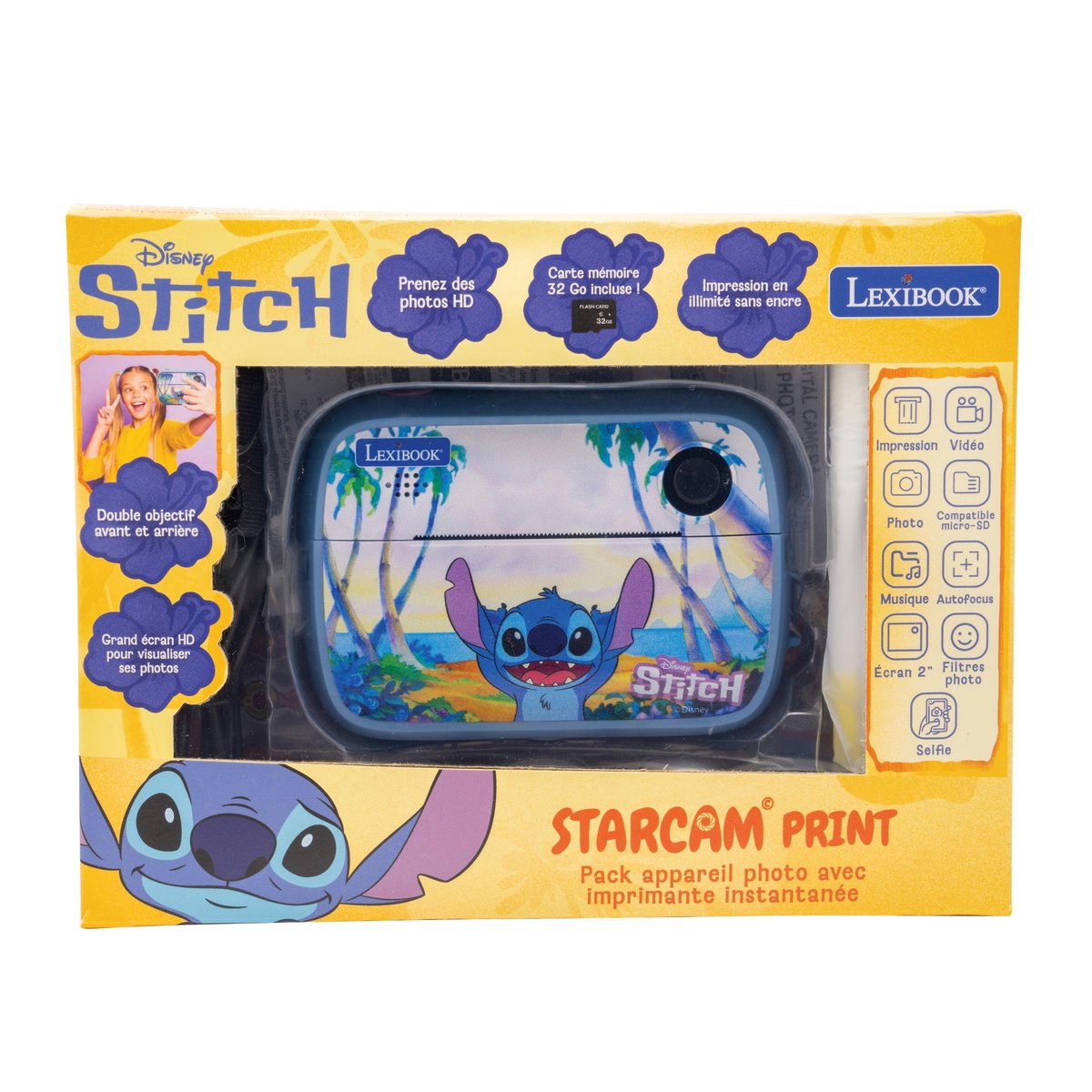 Starcam® Print Disney Stitch – Appareil photo HD + imprimante instantanée bleu, LEXIBOOK