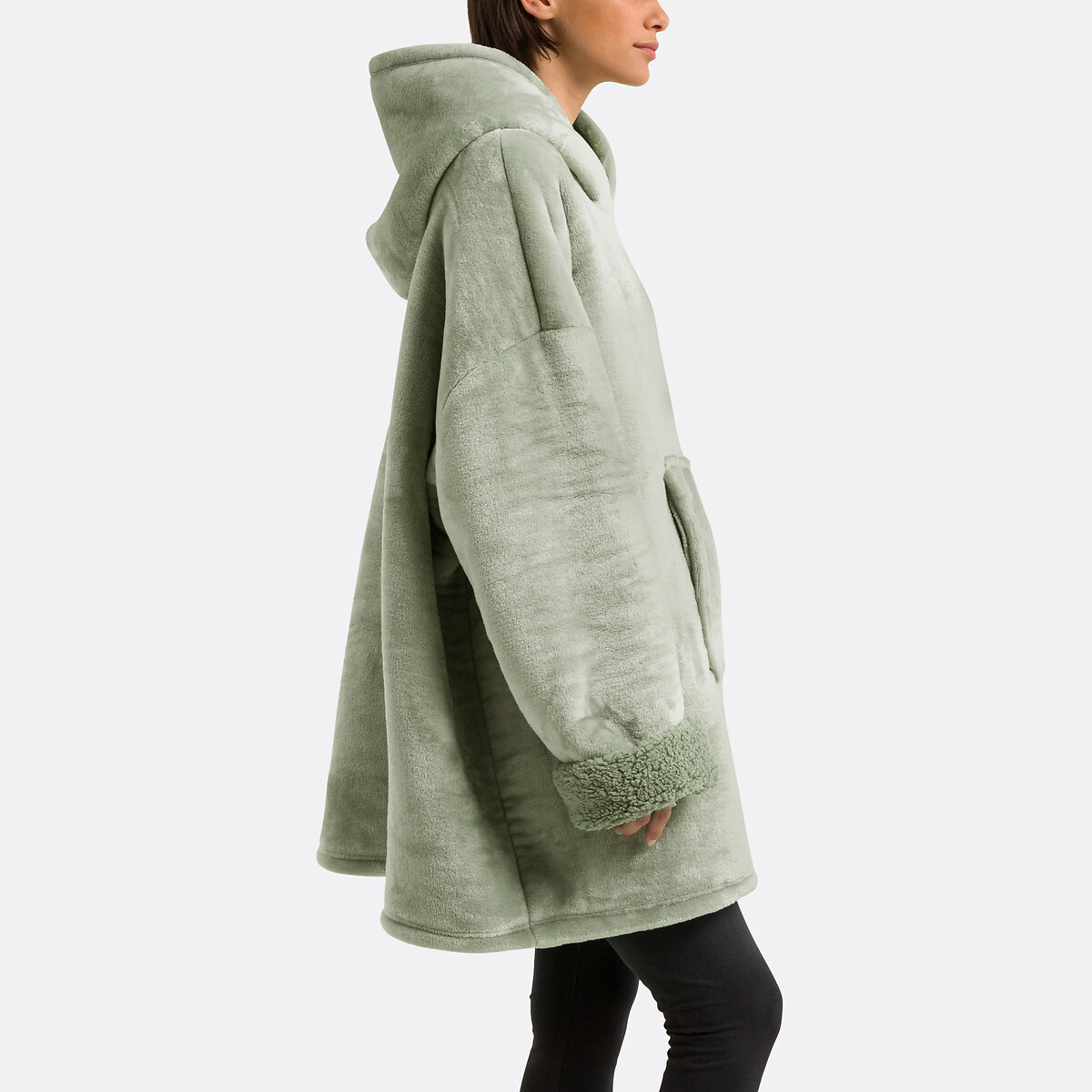 Plaid sweat polaire taille L/XL, Javi vert de gris, SO'HOME