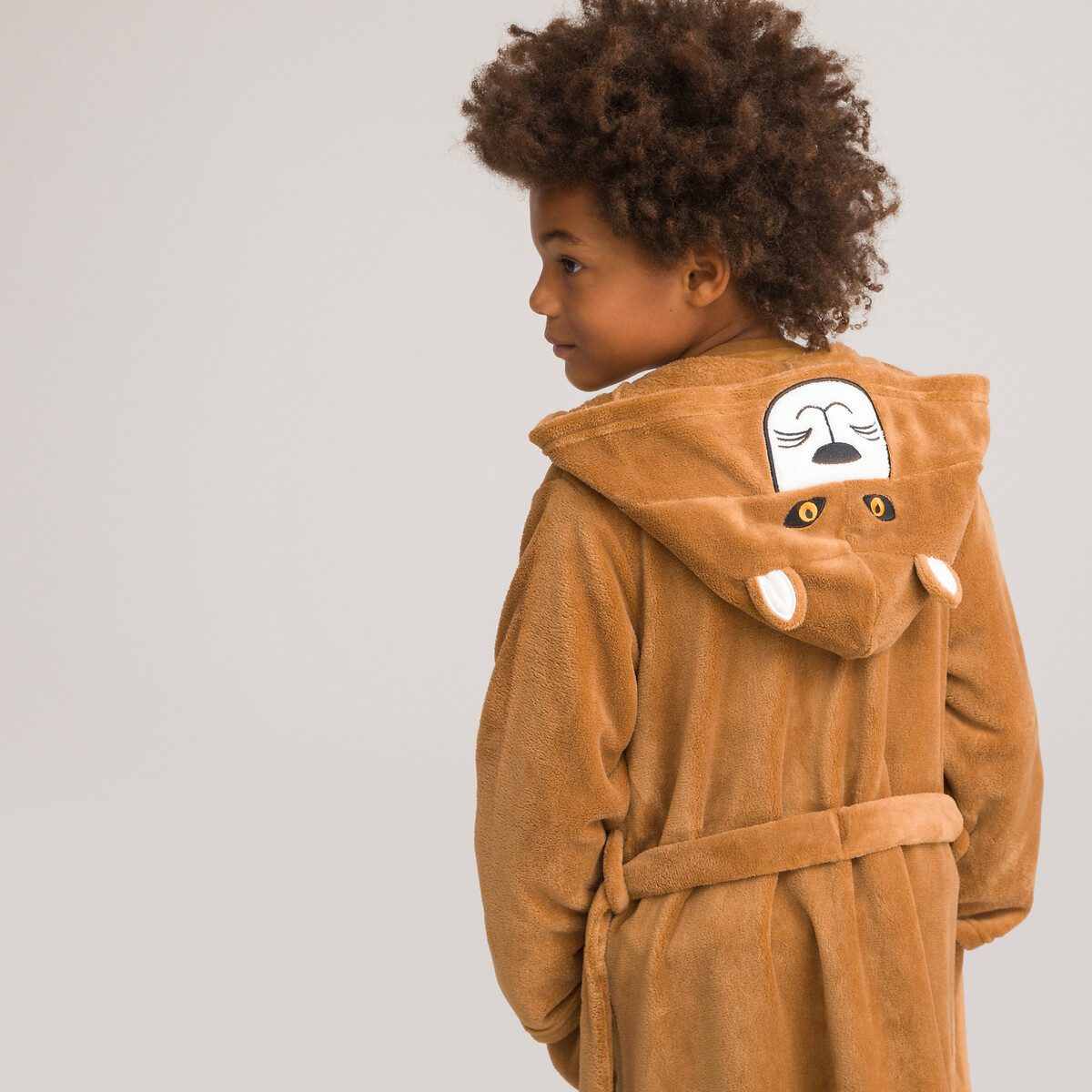 Fleece Bathrobe with Embroidered Hood camel, LA REDOUTE COLLECTIONS