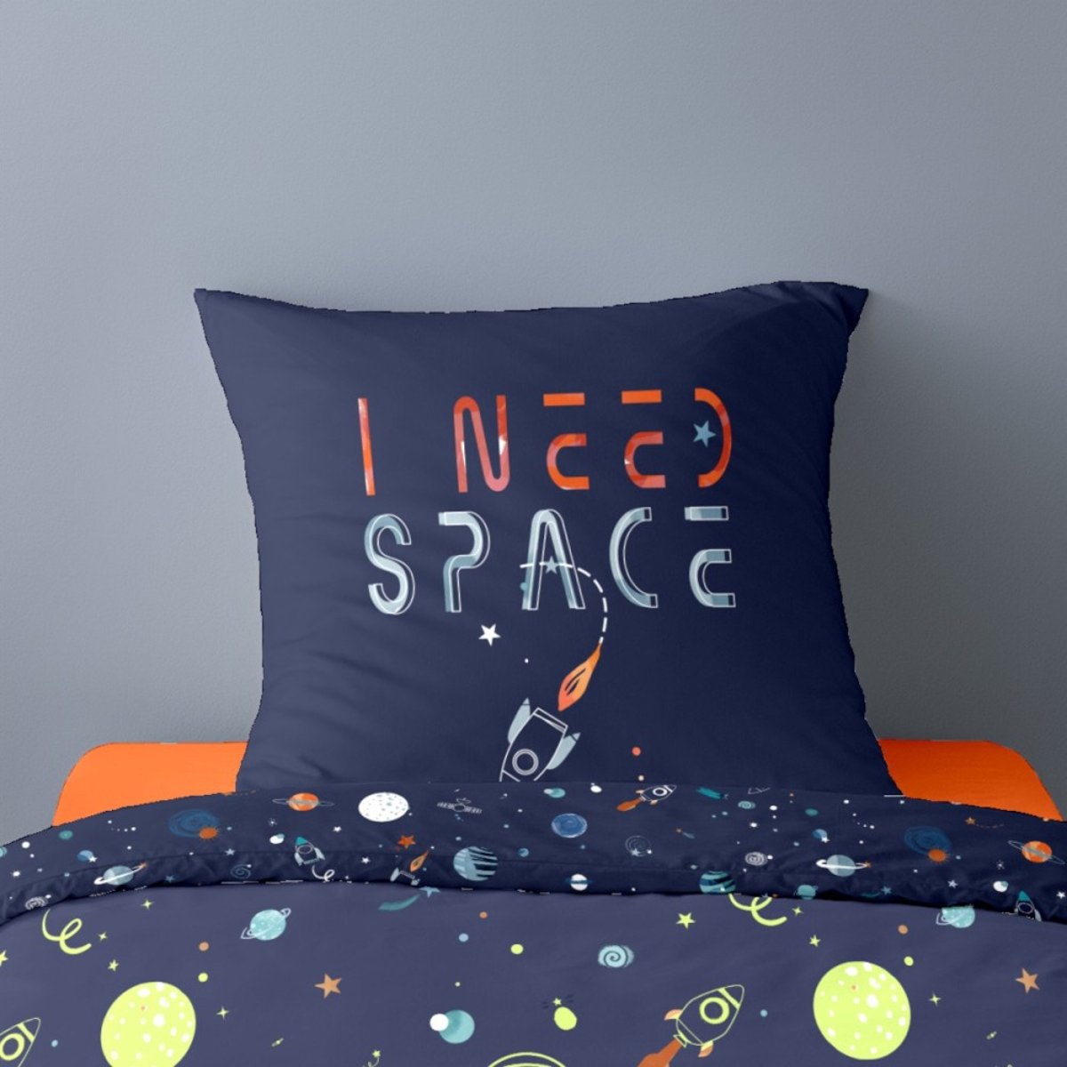 Housse de couette 140x200 I NEED SPACE+ taie 100% coton 52 fils color, DECORATIE