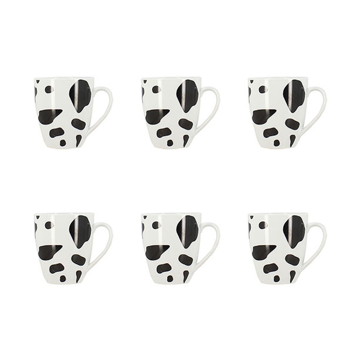 Lot de 6 mugs 35cl en porcelaine, VACHE blanc-noir, NOVASTYL