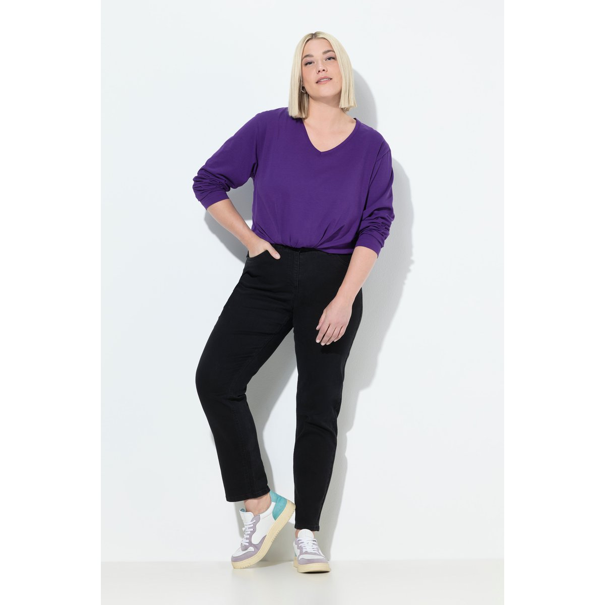 Jean Boyfriend en denim stretch noir, ULLA POPKEN