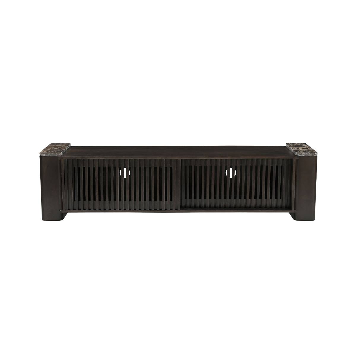 Meuble TV manguier et marbre TOBIAS bois foncé, MADE IN MEUBLES