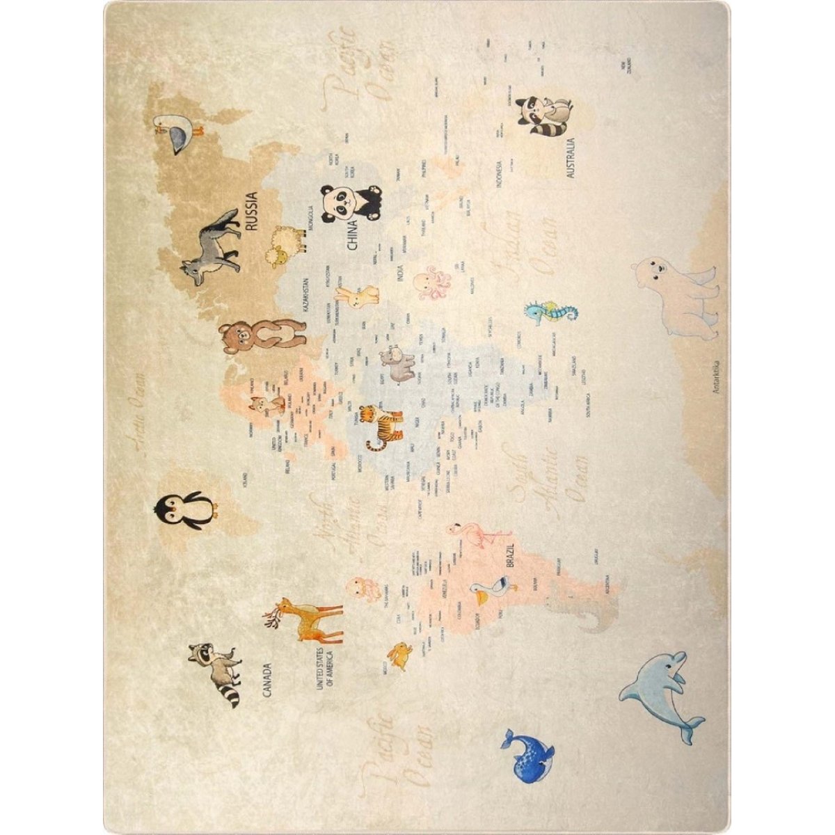 Tapis chambre enfant Monde beige, EDEN