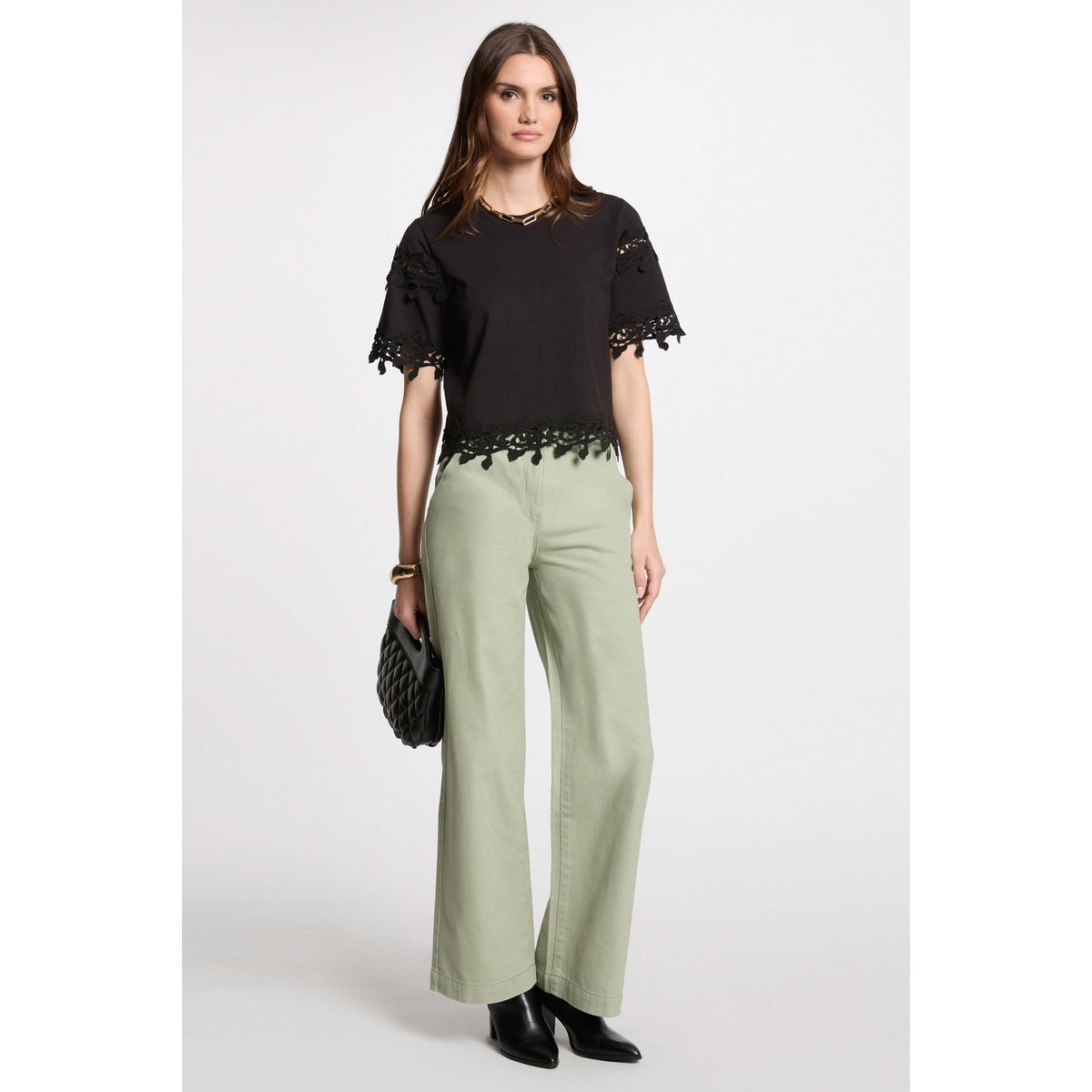 Jeans jambe large vert clair, MORGAN
