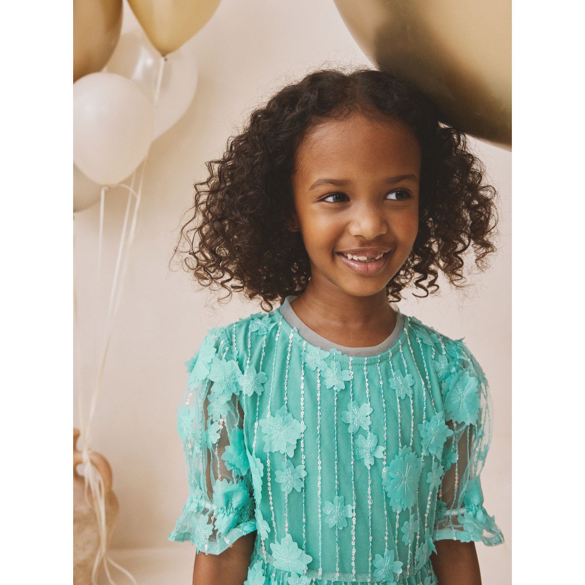 Robe de soirée en mesh florale à sequins bleu sarcelle, NEXT