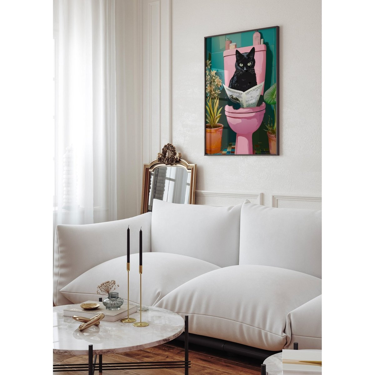 Affiche Chat noir toilettes blanc, L'AFFICHERIE