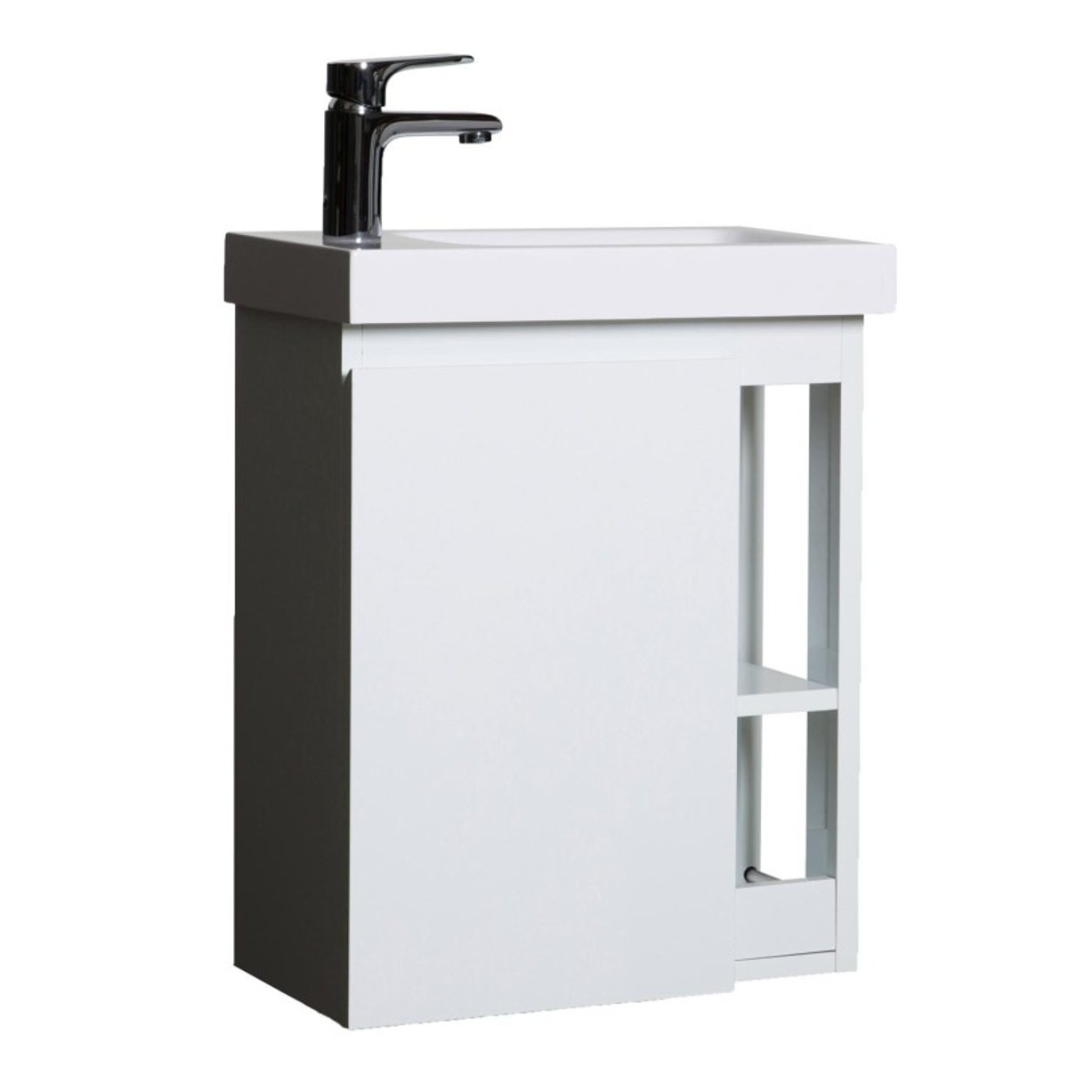 Ensemble lave-mains avec rangement latéral avec robinet chromé HAMPTON blanc brillant, MOB IN