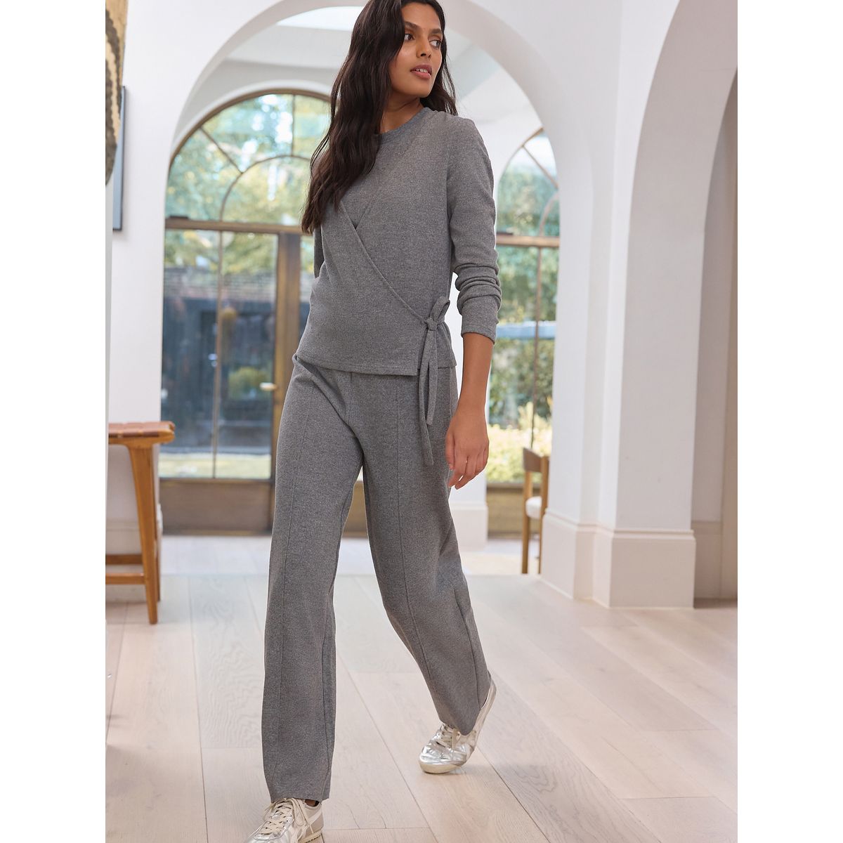 Pantalon ample en maille côtelée douce gris anthracite, NEXT