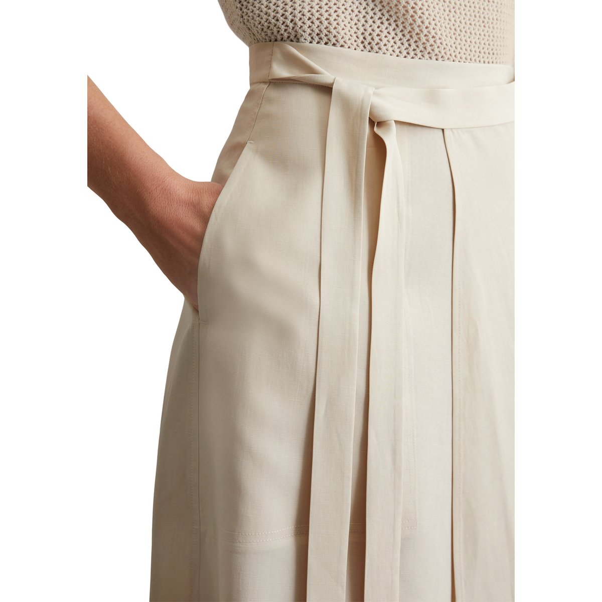 Jupe portefeuille flare en mélange TENCEL™ Lyocell-lin gris clair, MARC O'POLO