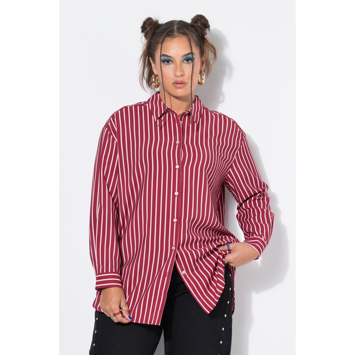 Chemisier à rayures, coupe oversize rouge foncé, STUDIO UNTOLD