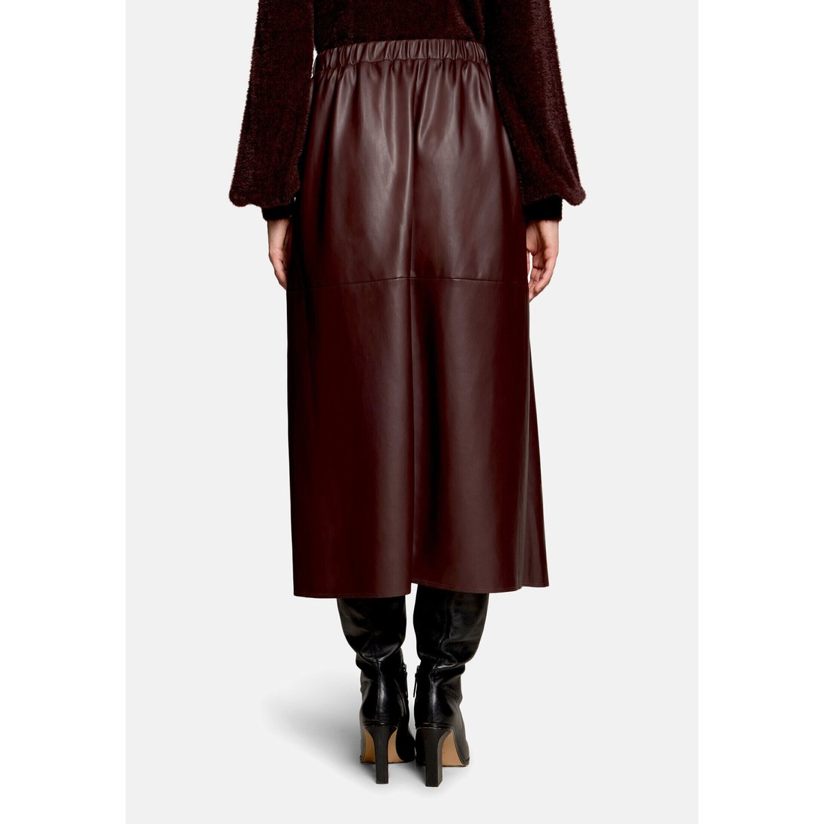 Jupe en cuir à poches espresso brown, VERA MONT