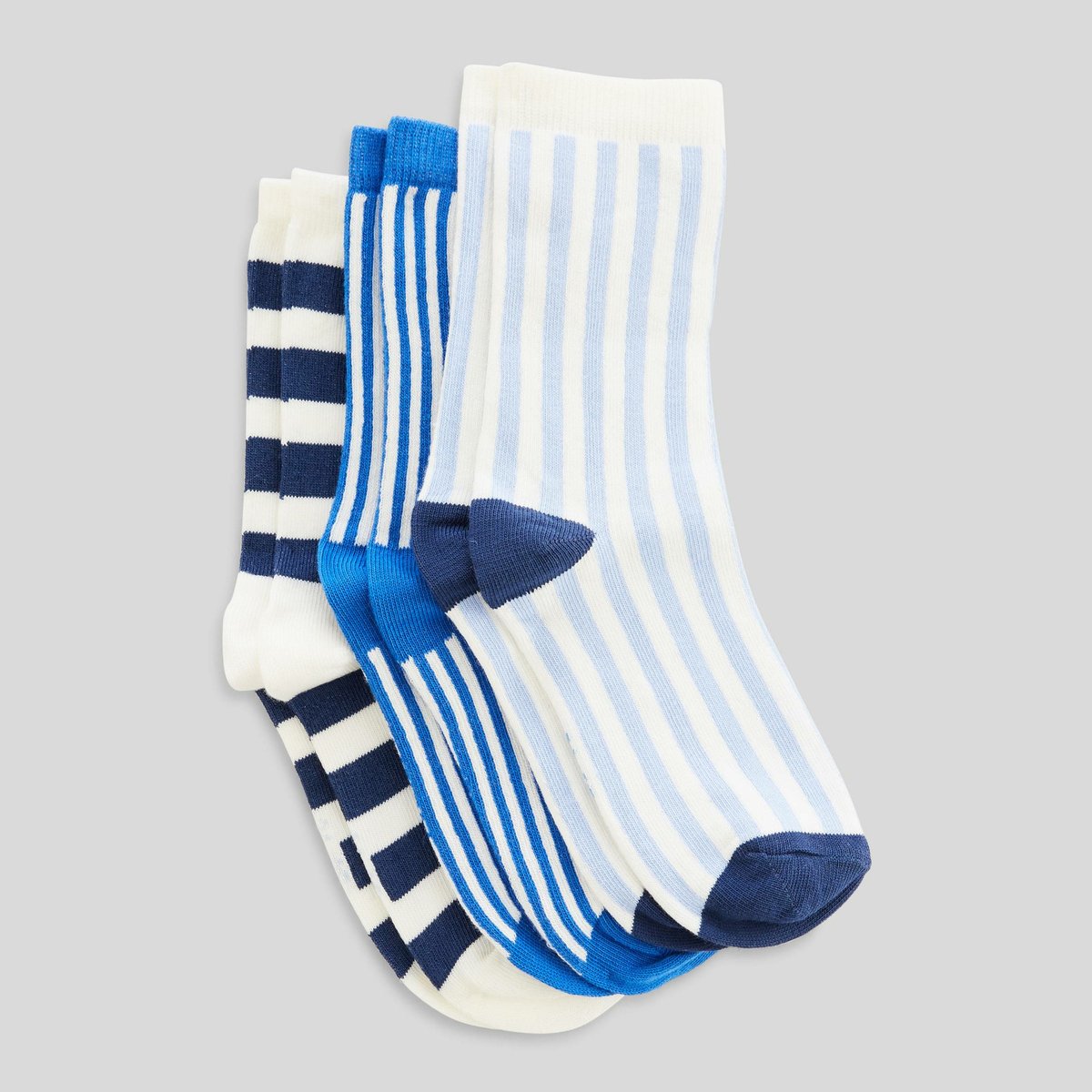 Lot de 3 paires de chaussettes rayées contenant du coton BIO celeste, MONOPRIX