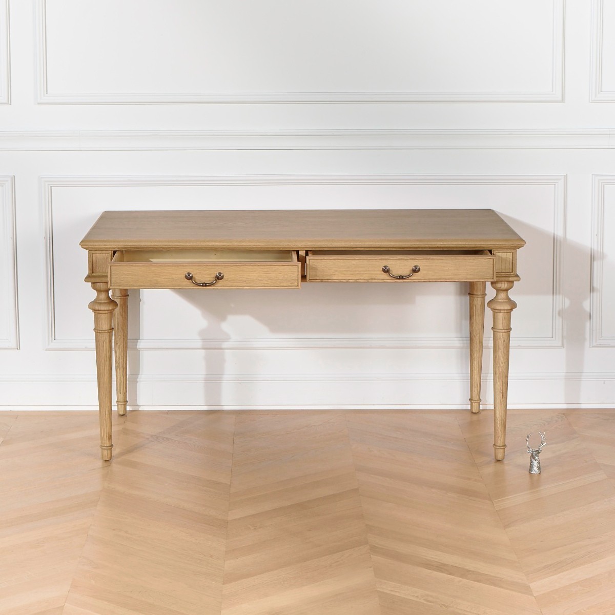 Bureau style shabby chic, plateau en chêne, 2 tiroirs YVAN marron, ROBIN DES BOIS