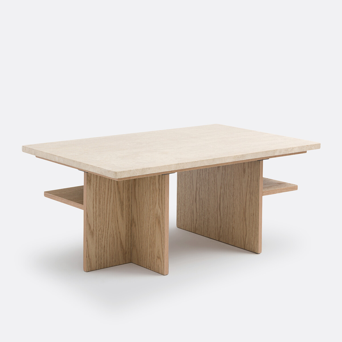 Table basse, en travertin, longueur 100 cm, CALISTE chêne/travertin, LA REDOUTE INTERIEURS