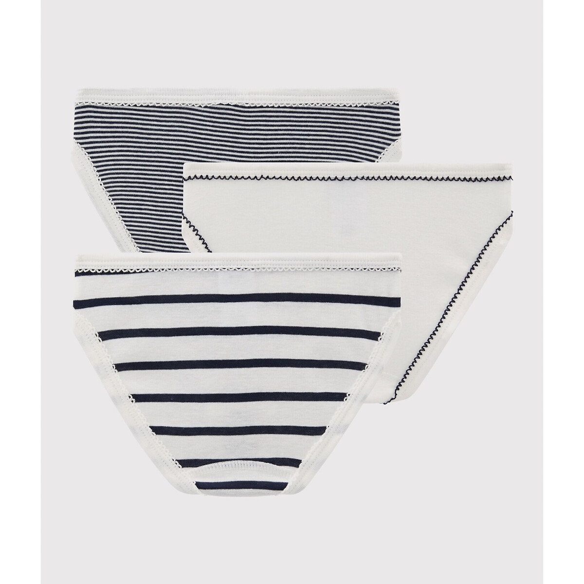 Set van 3 slips in katoen wit gestreept marine, PETIT BATEAU