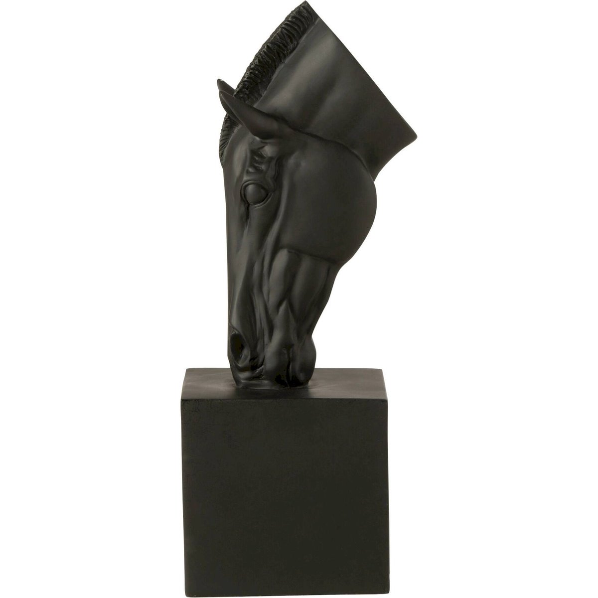Sculpture cheval sur socle en résine noir, RECOLLECTION