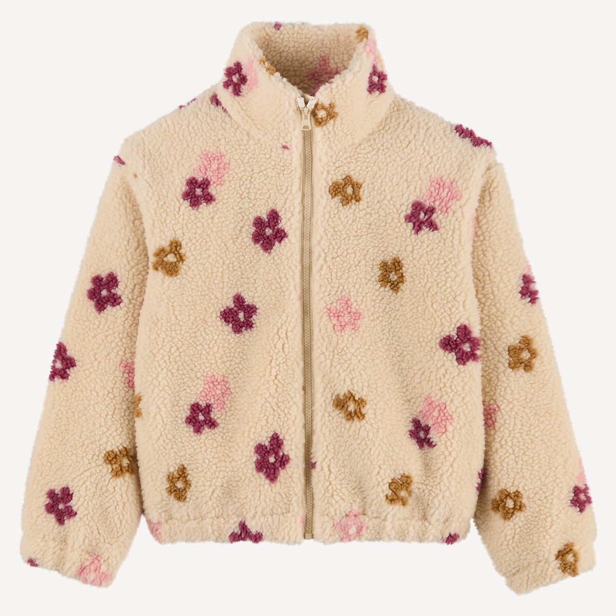 Veste col montant, en sherpa, imprimé fleurs beige, LA REDOUTE COLLECTIONS