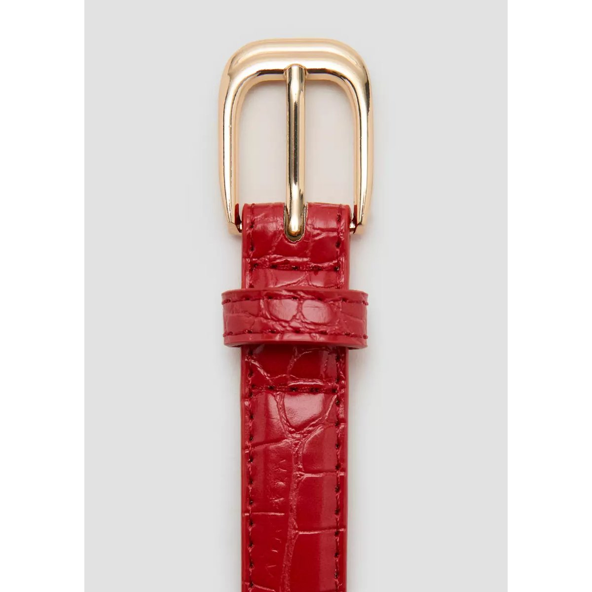 Ceinture fine effet cuir croco rouge, MANGO