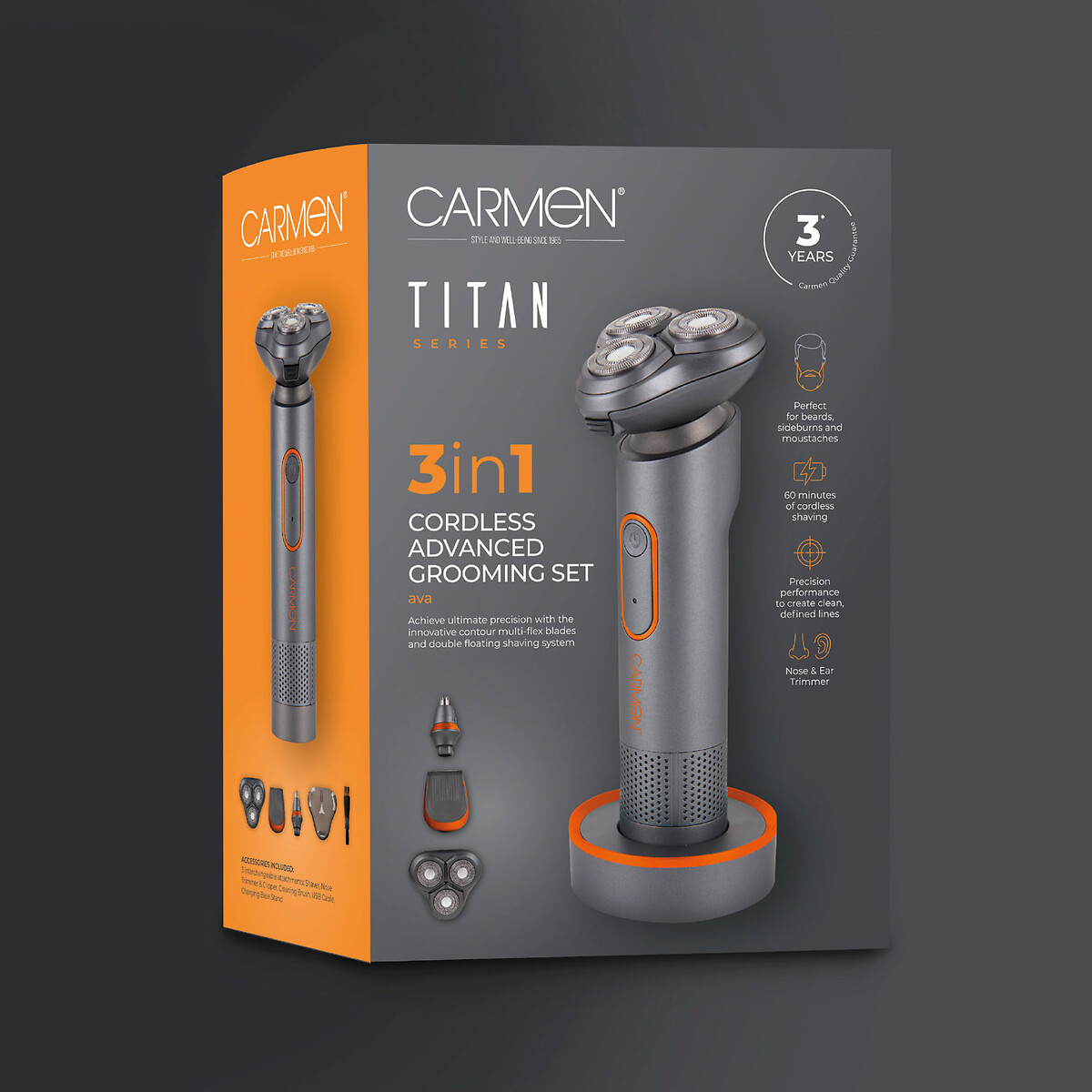 Titan Men's 3-in-1 Cordless Shaver Set - C81085ORG titanium, CARMEN