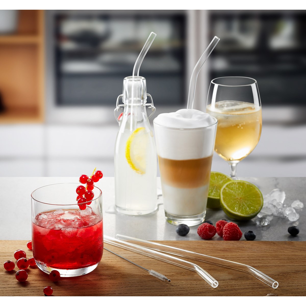 Lot de 4 Pailles en verre 23cm FUTURE transparent, GEFU