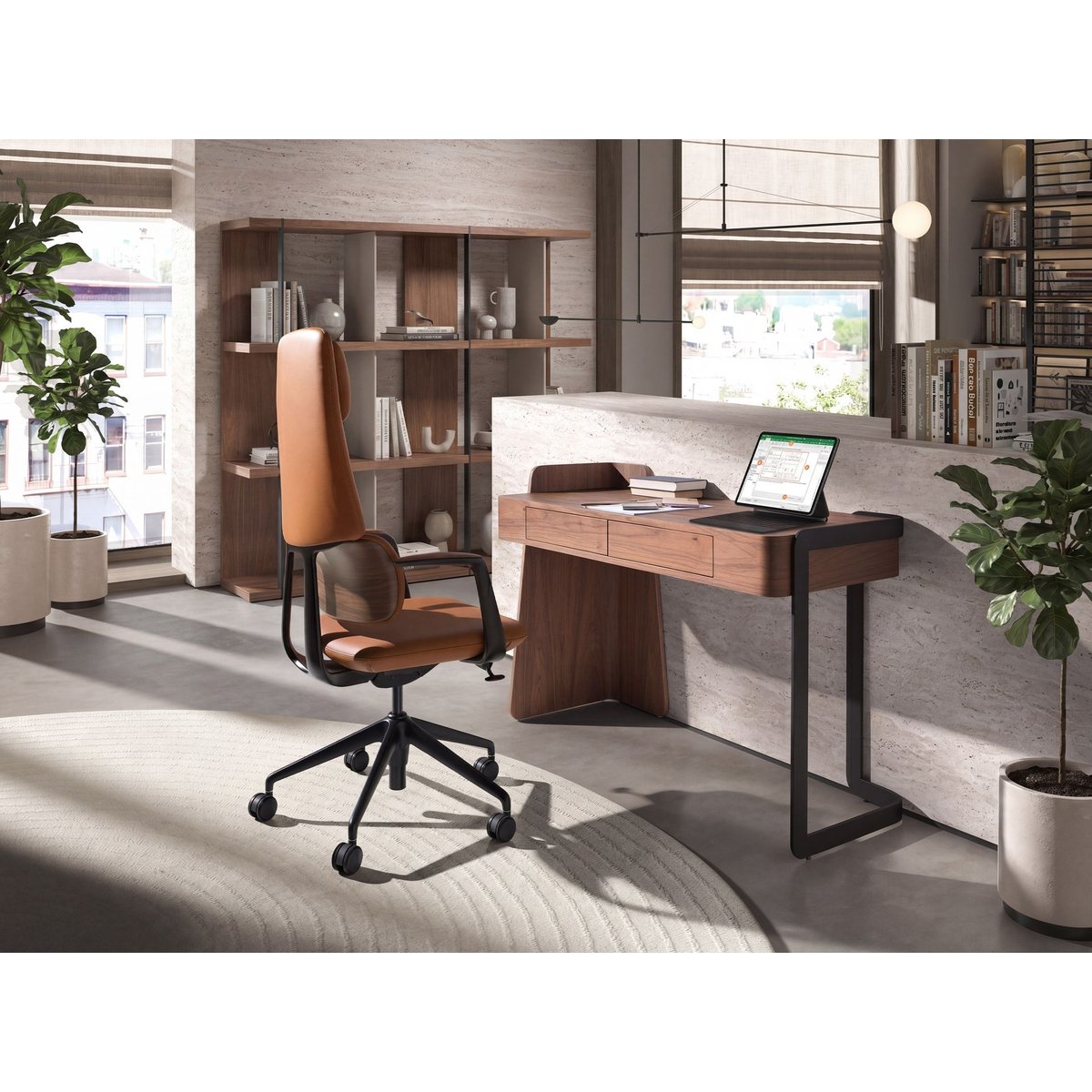 Chaise de bureau pivotante en similicuir noyer | brun | noir, ANGEL CERDA