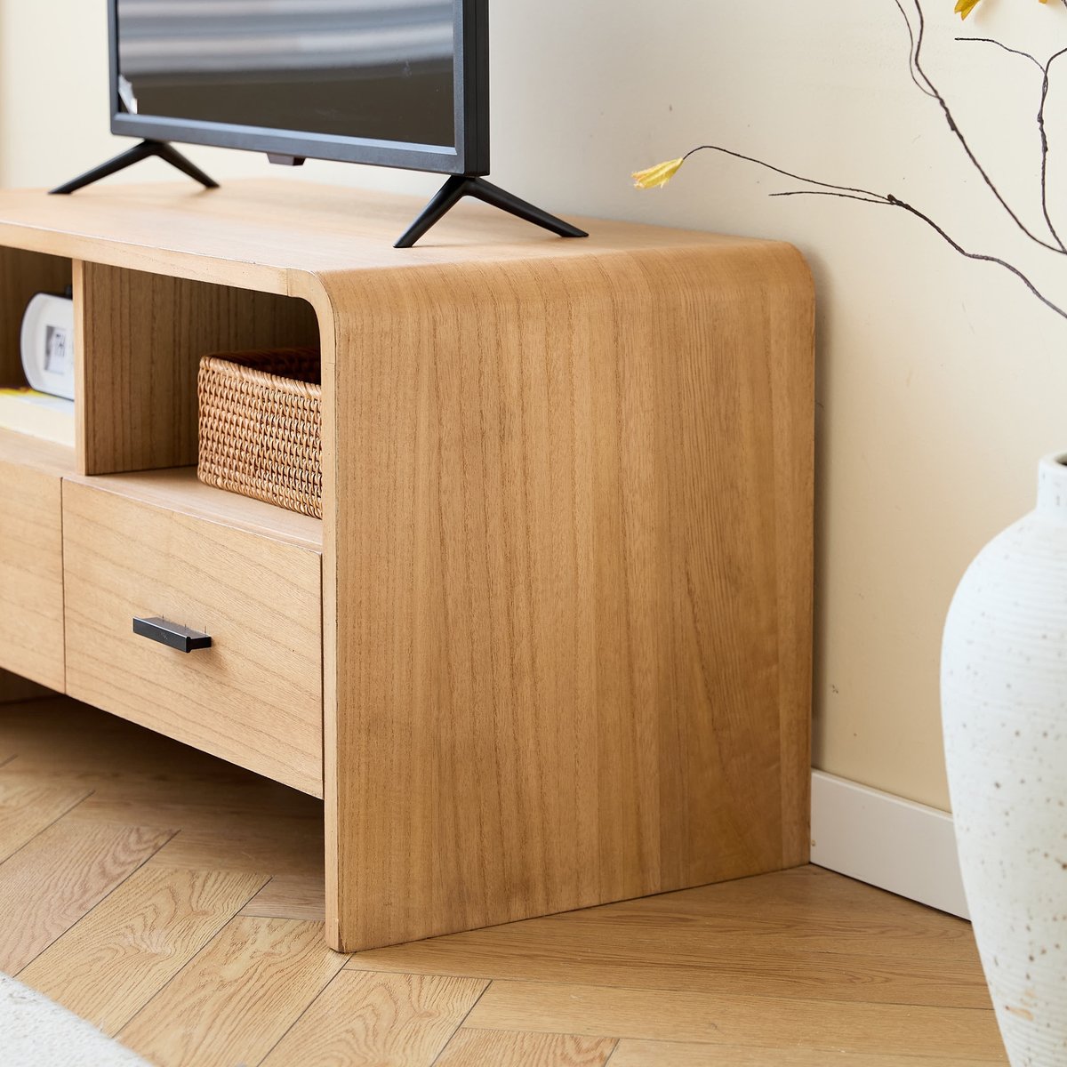 Meuble TV avec 2 tiroirs, bois, BASTAD bois naturel, NORDLYS