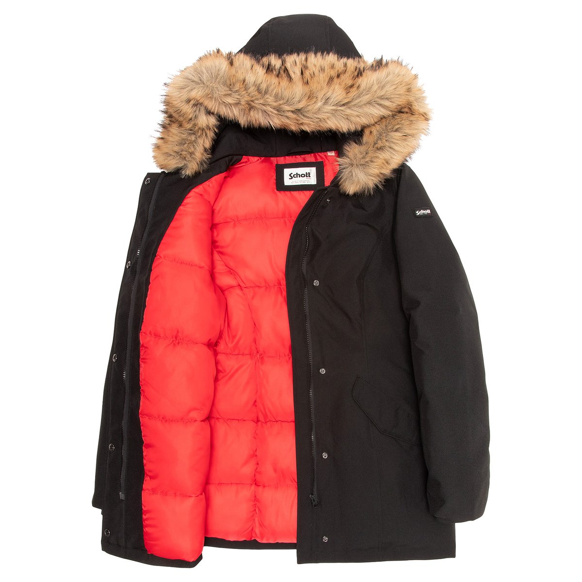 Parka à capuche bordée de imitation fourrure noir, SCHOTT