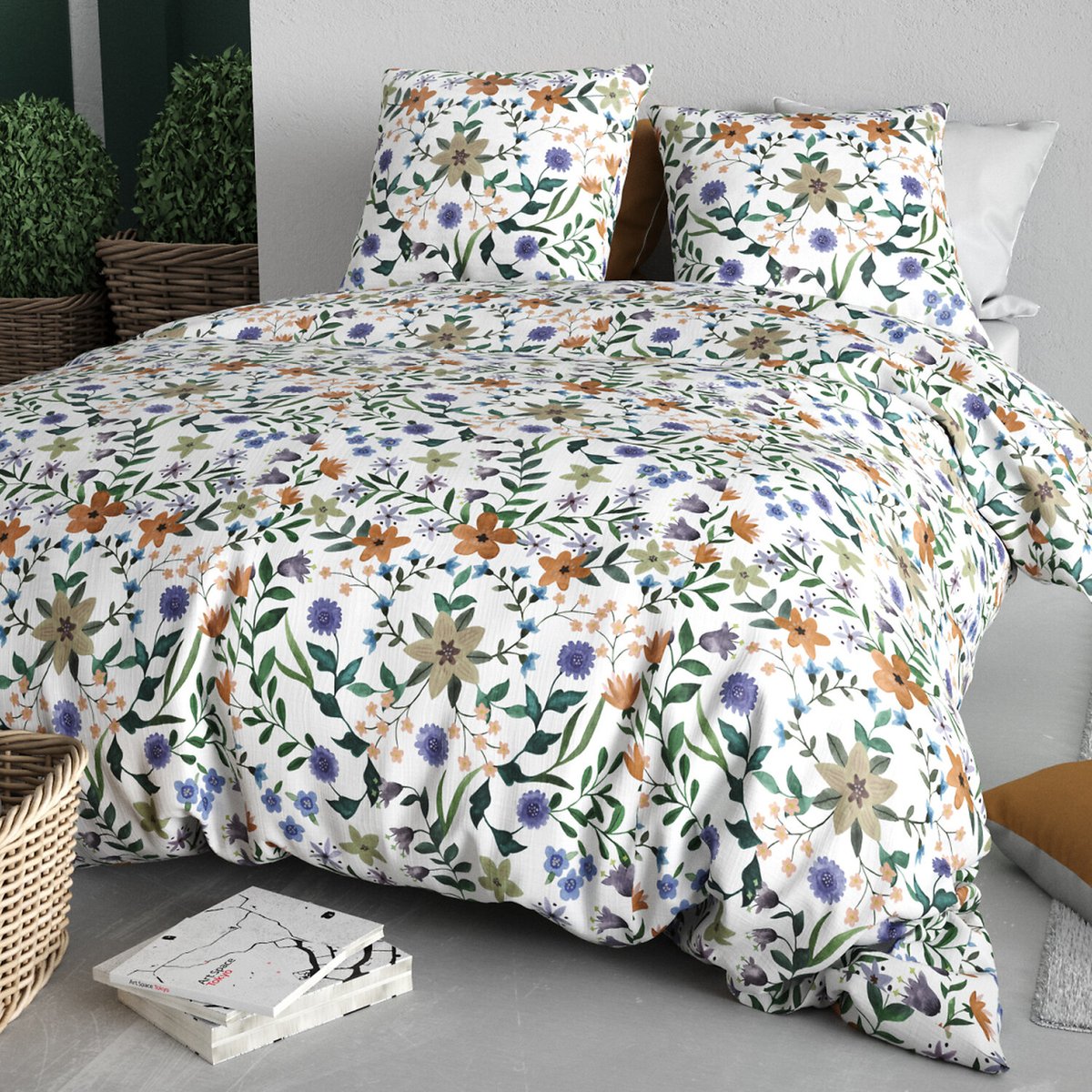 Paure coton imprimée couette et 2 taies, VEITCHS vert, ATELIER DU COTON