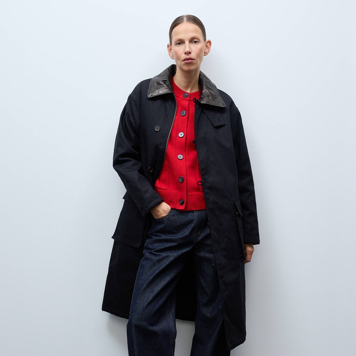 Parka matelassée contenant du coton avec col en cuir noir, MONOPRIX