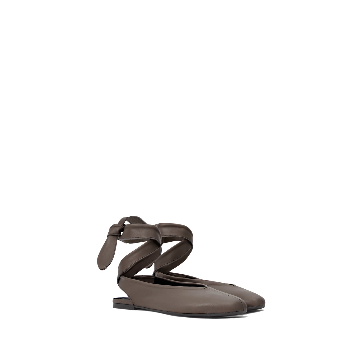 Ballerines slingback à liens à nouer en cuir SYBIL café, CASTANER