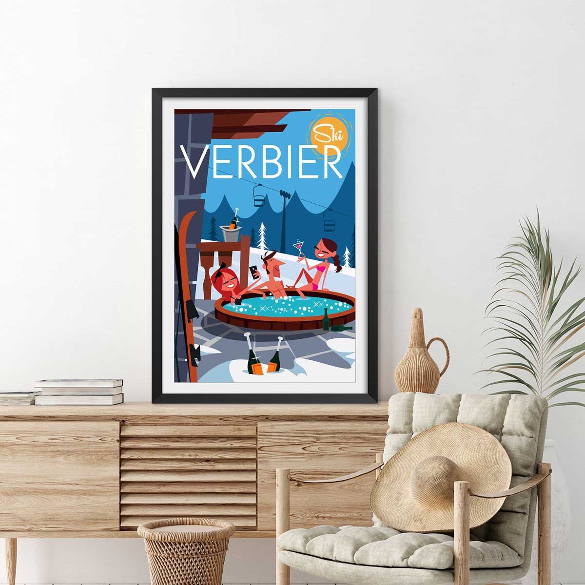 Poster de verbier affiche + cadre en bois - noir, HEXOA