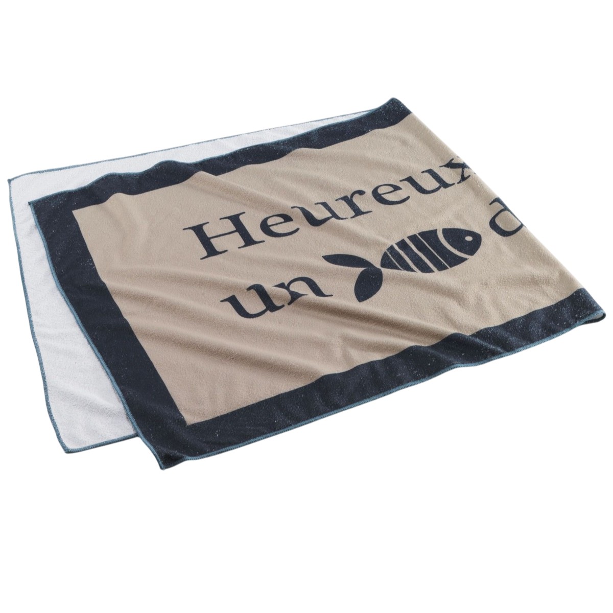 Serviette de plage imprime fish taupe 70 x 150 cm marron, EDEN