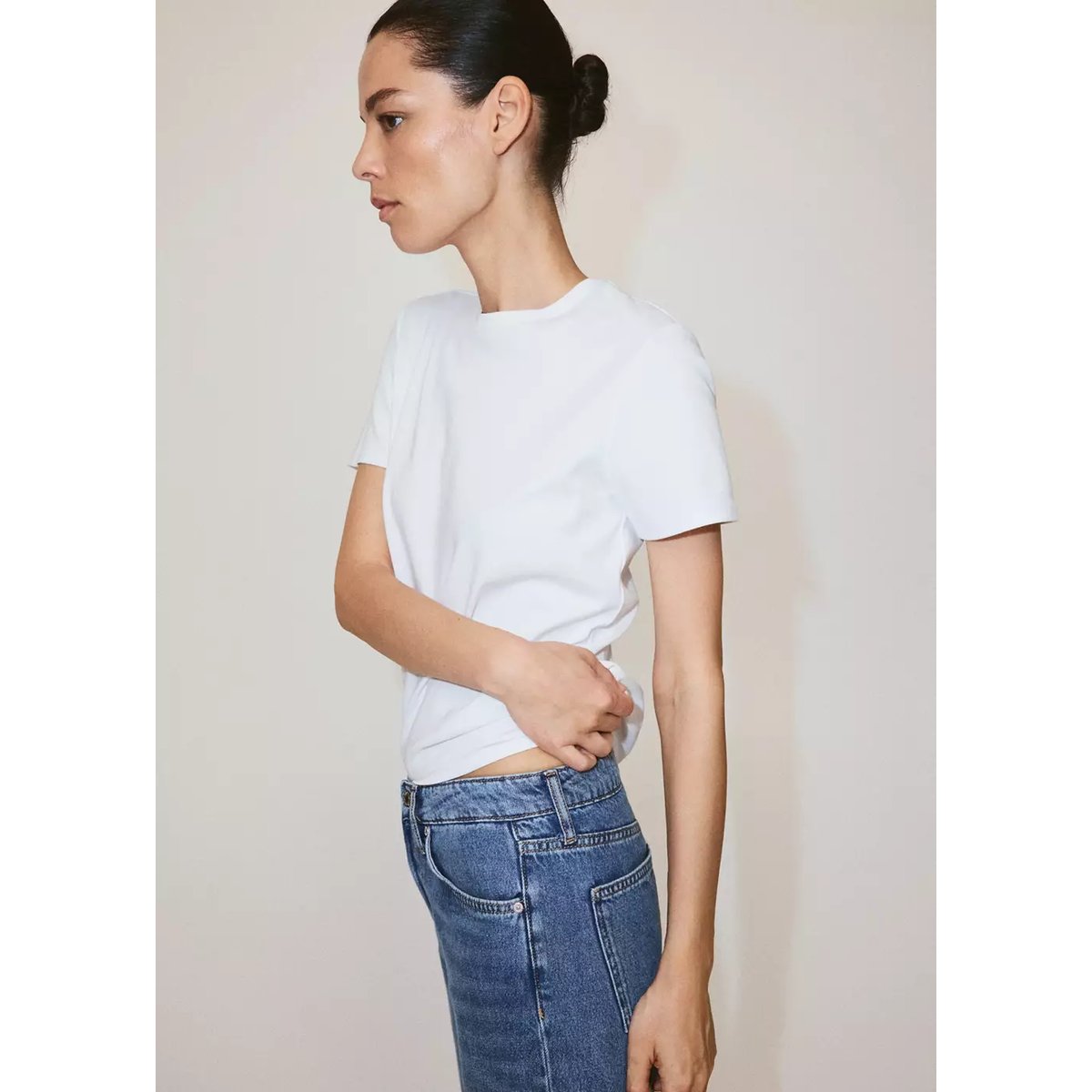 T-shirt 100 % coton col rond blanc, MANGO