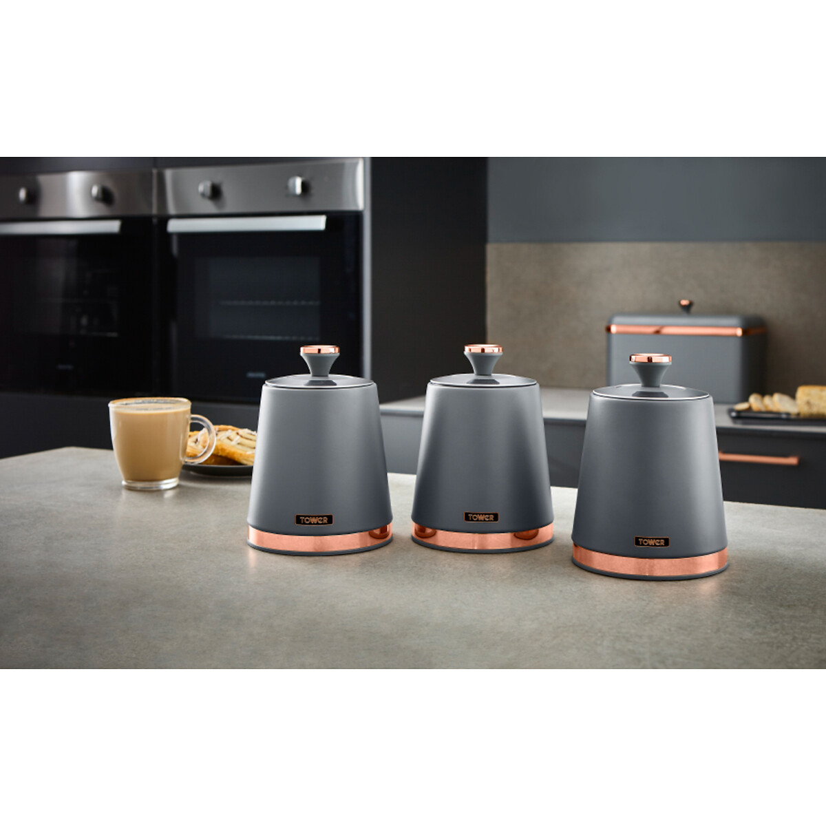Set of 3 Cavaletto Tea Coffee Sugar Canisters grey, TOWER