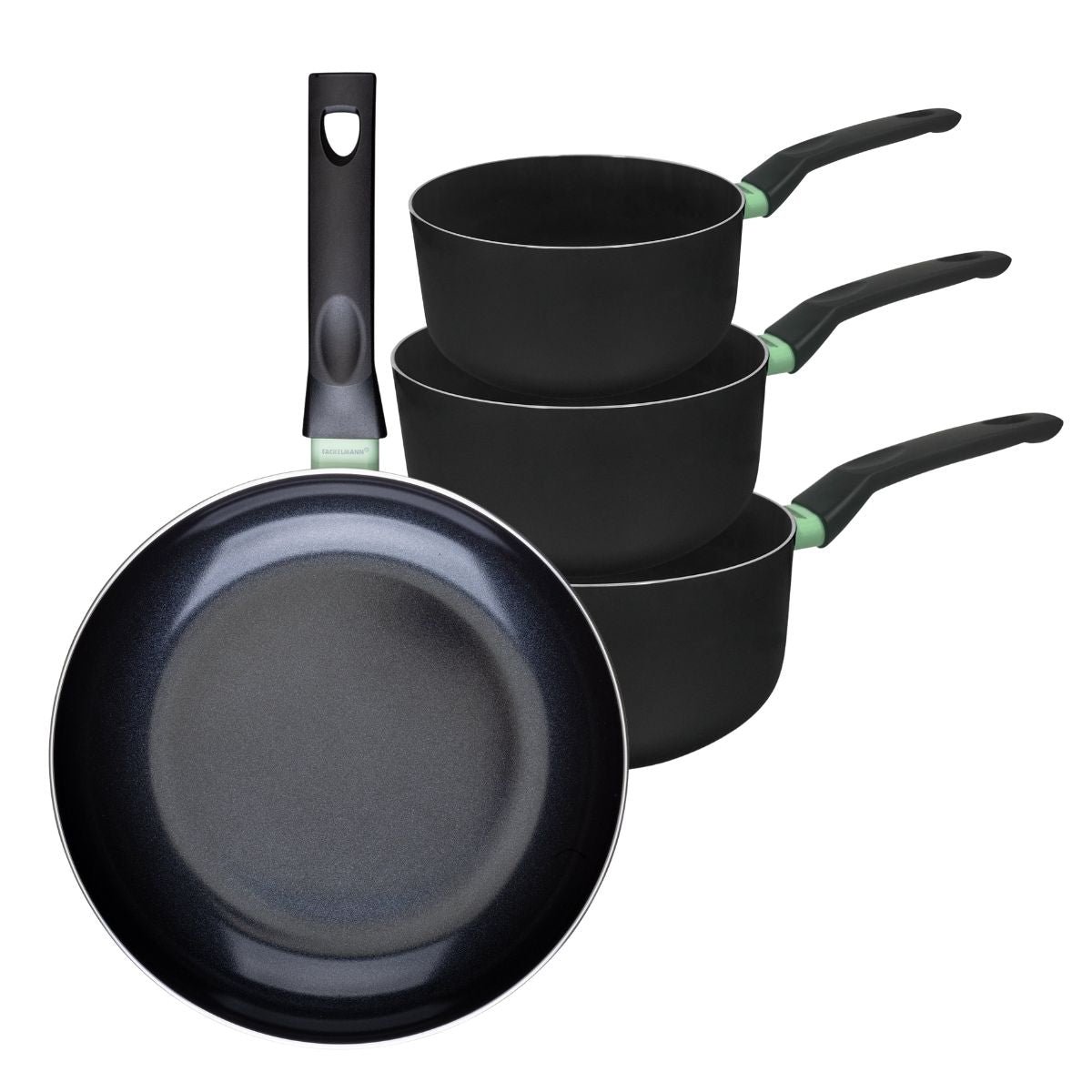 Batterie 1 poêle 28cm + 3 casseroles 16/18/20cm BRANDAO noir|vert, FACKELMANN