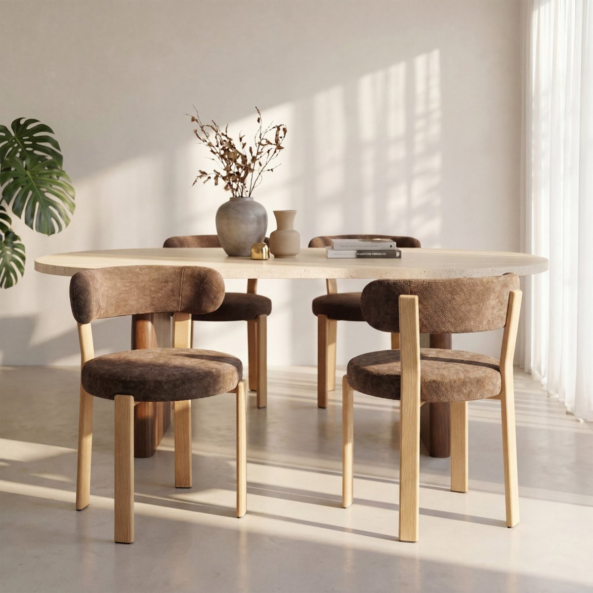 Lot de 2 chaises en tissu piètement effet bois clair- IZZY marron, DRAWER