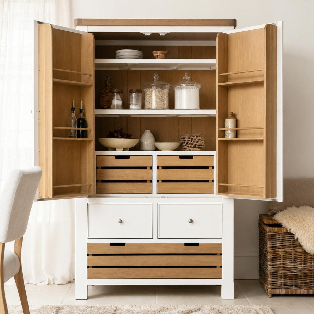 Buffet de cuisine garde-manger blanc style campagne chic VELIA blanc, PIER IMPORT