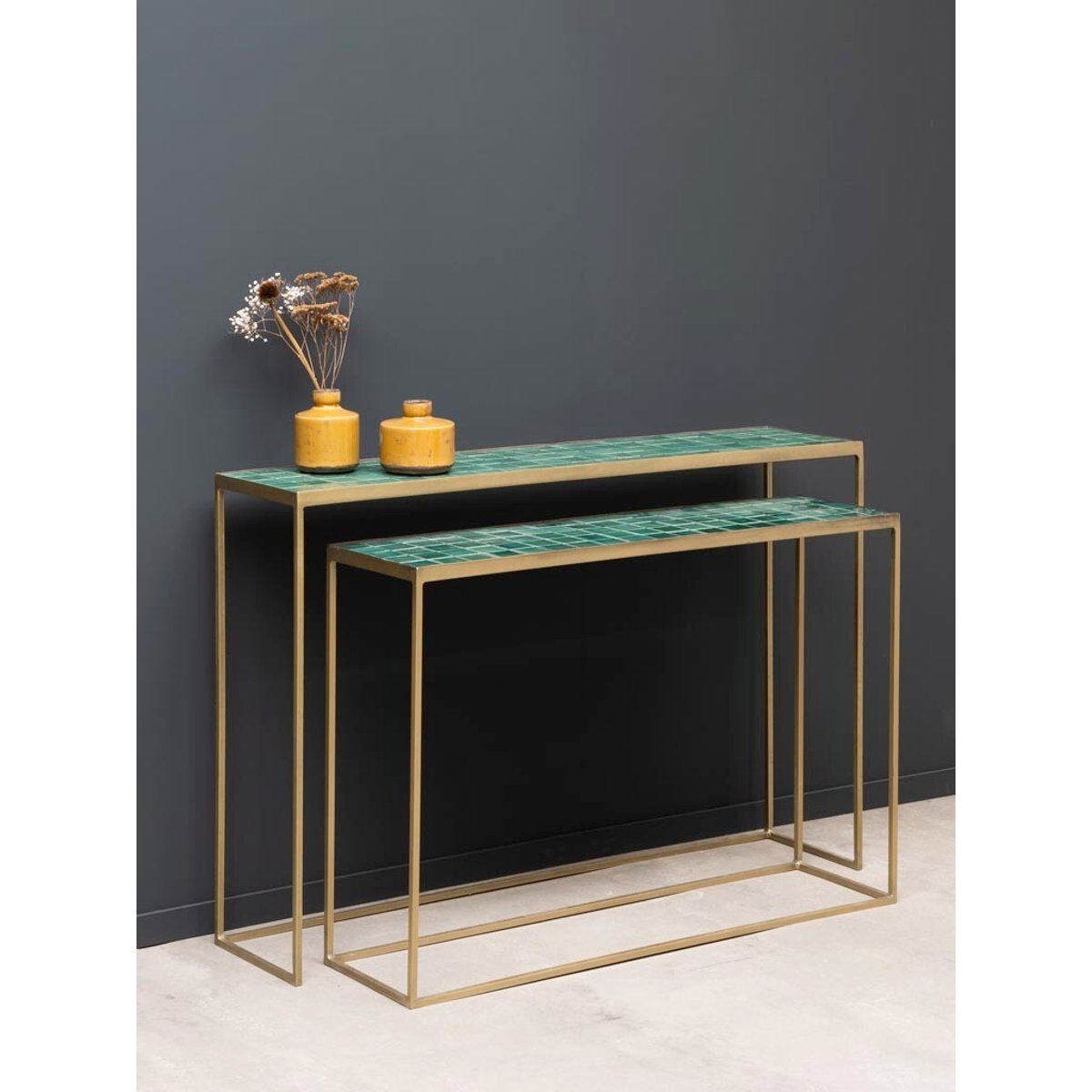 Lot de 2 consoles en céramique PORTO bleu, CHEHOMA